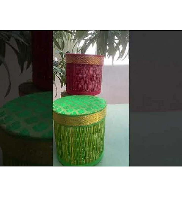 Kora Grass and Silk Cotton Embroidery Round Gift Box