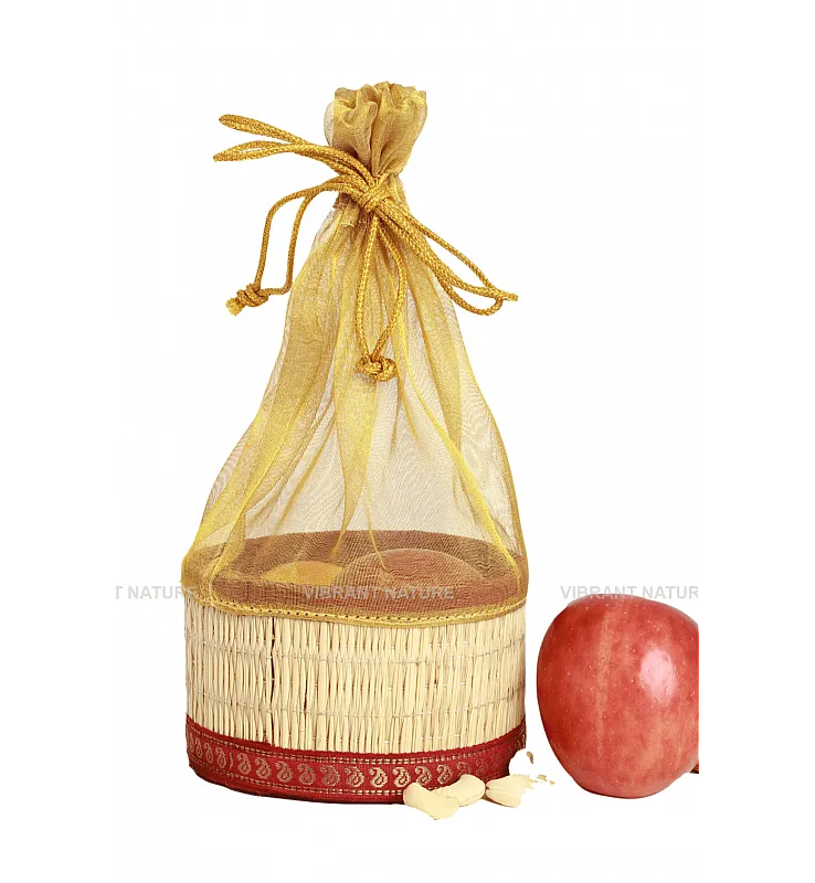 Natural Kora Grass Golden Round Potli