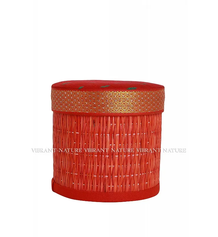 Kora Grass and Silk Cotton Embroidery Round Gift Box